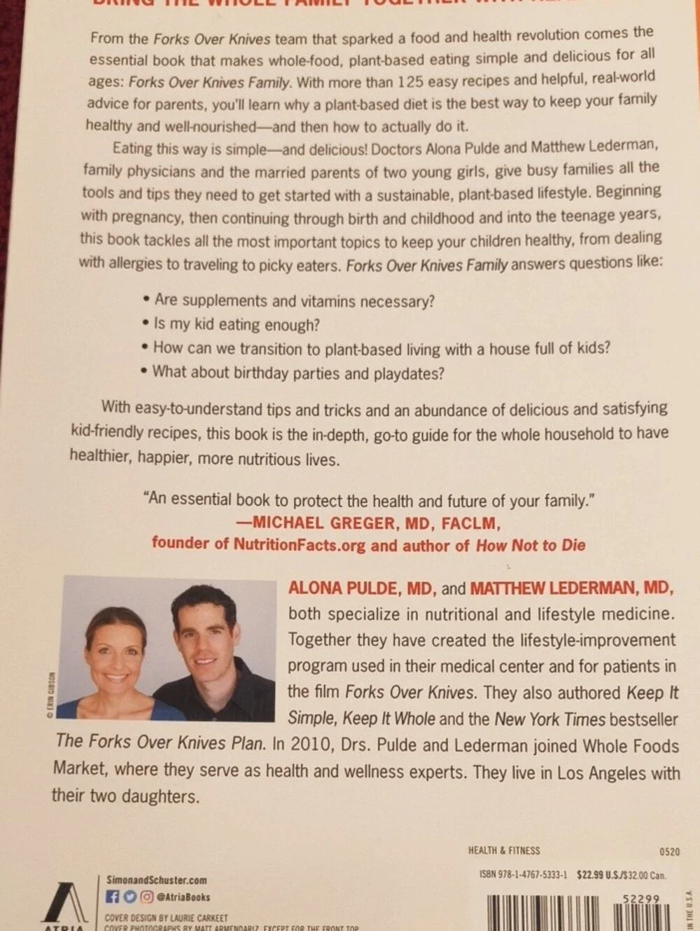 Forks Over Knives Family Vegan Cookbook Paperback EUC